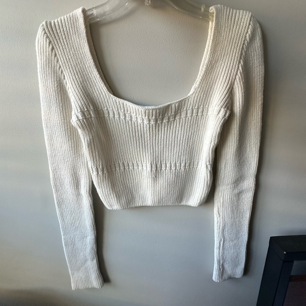 White Ribbed Knit Sweater